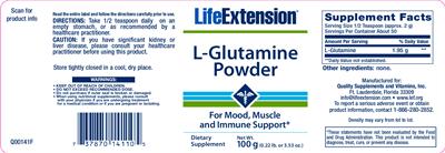 Photo of the Life Extension L-Glutamine Powder label