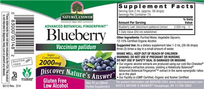 Photo of the Nature's Answer Blueberry 2000 mg label