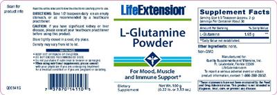 Photo of the Life Extension L-Glutamine Powder label