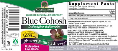 Photo of the Nature's Answer Blue Cohosh 1,000 mg label