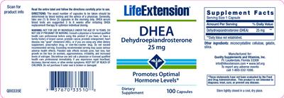 Photo of the Life Extension DHEA Dehydroepiandrosterone 25 mg label