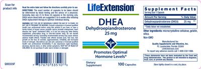 Photo of the Life Extension DHEA Dehydroepiandrosterone 25 mg label