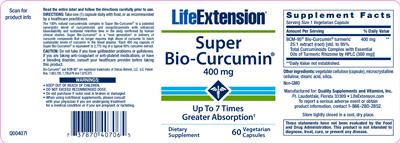 Photo of the Life Extension Super Bio-Curcumin 400 mg label