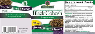 Photo of the Nature's Answer Black Cohosh 50 mg label