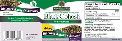 Photo of the Nature's Answer Black Cohosh 40 mg label