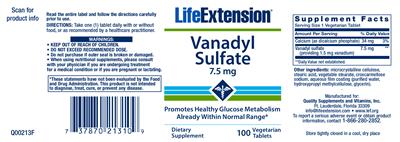 Photo of the Life Extension Vanadyl Sulfate 7.5 mg label