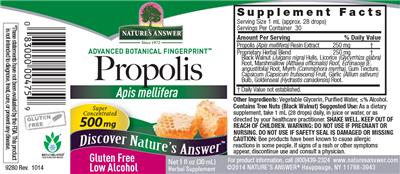 Photo of the Nature's Answer Propolis 500 mg label