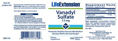 Photo of the Life Extension Vanadyl Sulfate 7.5 mg label