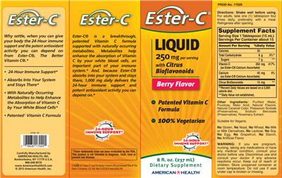 Photo of the American Health Ester-C Liquid With Citrus Bioflavonoids Berry Flavor label