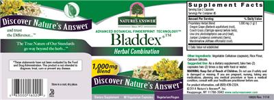 Photo of the Nature's Answer Bladdex 1,000 mg label