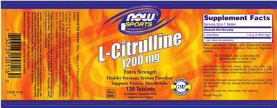 Photo of the Now SPORTS L-Citrulline 1200 mg Extra Strength label