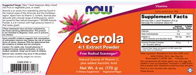 Photo of the NOW Acerola 4:1 Extract Powder label