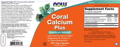 Photo of the NOW Coral Calcium Plus label