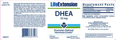 Photo of the Life Extension DHEA 25 mg label