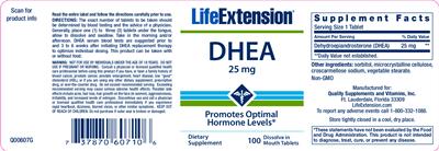Photo of the Life Extension DHEA 25 mg label
