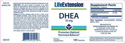 Photo of the Life Extension DHEA 15 mg label