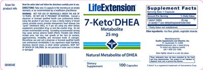 Photo of the Life Extension 7-Keto DHEA Metabolite 25 mg label