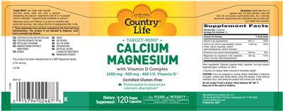 Photo of the Country Life Target-Mins Calcium Magnesium with Vitamin D Complex label