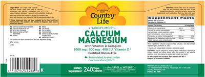 Photo of the Country Life Targets-Mins Calcium Magnesium With Vitamin D Complex label
