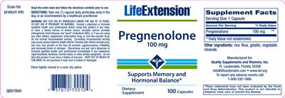 Photo of the Life Extension Pregnenolone 100 mg label
