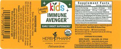 Photo of the Herb Pharm Kids Immune Avenger Alcohol Free label