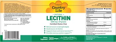 Photo of the Country Life Natural Lecithin 1200 mg label