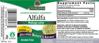 Photo of the Nature's Answer Alfalfa 2000 mg label