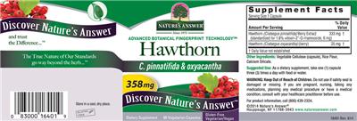 Photo of the Nature's Answer Hawthorn 358 mg label