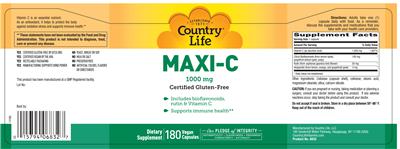 Photo of the Country Life Maxi-C 1000 mg label