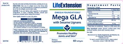 Photo of the Life Extension Mega GLA With Sesame Lignans label