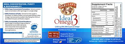 Photo of the Barlean's Ideal Omega 3 Orange Flavored label