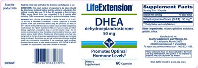 Photo of the Life Extension DHEA 50 mg label