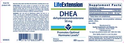 Photo of the Life Extension DHEA 50 mg label