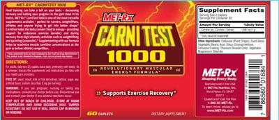 Photo of the MET-Rx Carni Test 1000 label