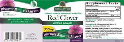 Photo of the Nature's Answer Red Clover 350 mg label