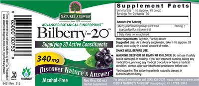 Photo of the Nature's Answer Bilberry-20 340 mg Alcohol-Free label