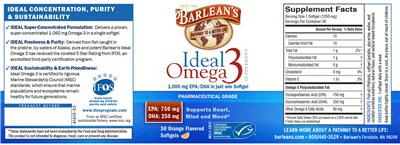 Photo of the Barlean's Ideal Omega 3 Orange Flavored label