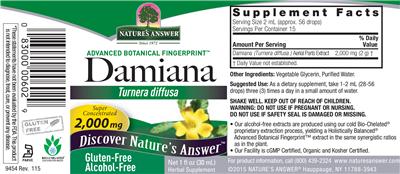 Photo of the Nature's Answer Damiana 2,000 mg Alcohol-Free label