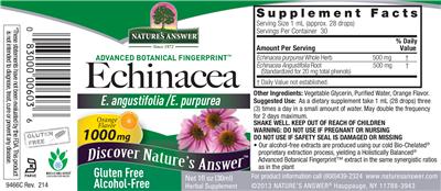 Photo of the Nature's Answer Echinacea 1,000 mg Orange Flavor label