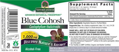 Photo of the Nature's Answer Blue Cohosh 1,000 mg Alcohol-Free label