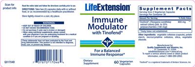 Photo of the Life Extension Immune Modulator label