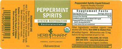 Photo of the Herb Pharm Peppermint Spirits label