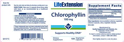 Photo of the Life Extension Chlorophyllin 100 mg label