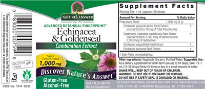 Photo of the Nature's Answer Echinacea & Goldenseal 1,000 mg Alcohol-Free label