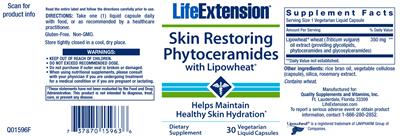 Photo of the Life Extension Skin Restoring Phytoceramides With Lipowheat label