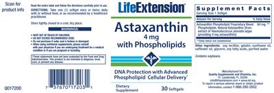 Photo of the Life Extension Astaxanthin 4 mg With Phosphilipids label