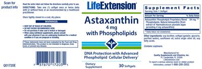 Photo of the Life Extension Astaxanthin 4 mg With Phosphilipids label