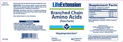 Photo of the Life Extension Branched Chain Amino Acids (Free Form) label