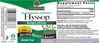 Photo of the Nature's Answer Hyssop 2,000 mg Alcohol-Free label