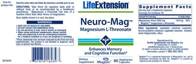 Photo of the Life Extension Neuro-Mag Magnesium L-Threonate label
